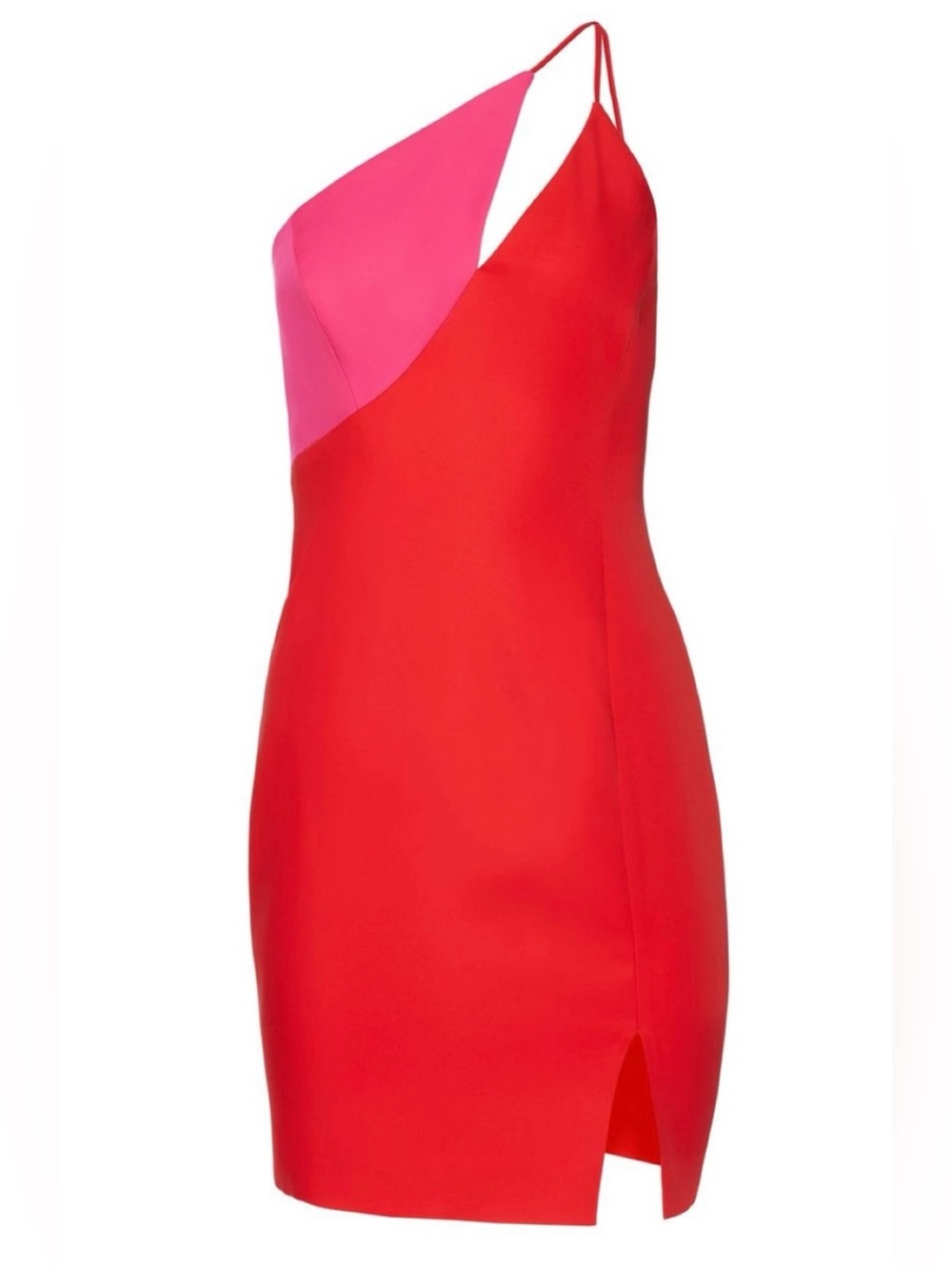 BCBGMaxAzria Red and Pink One-Shoulder Colorblock Mini Dress - Picture 2 of 9